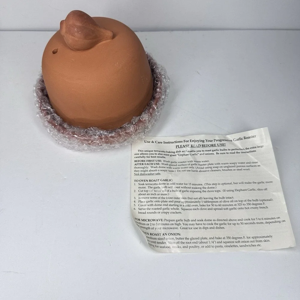 Progressive Terra Cotta Garlic‎ Roaster w Lid Box Instructions Vintage